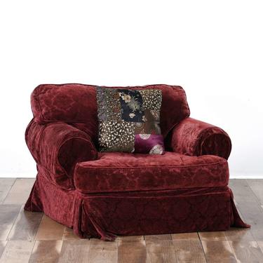 Contemporary Overstuffed Maroon Velour Armchair