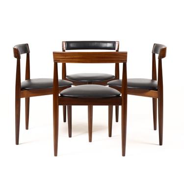 Danish Modern / Mid Century African Teak Dining Chair— Hans Olsen for Frem Rojle — Black leather —  Set of Four 
