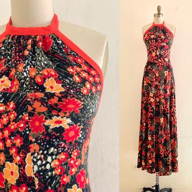 vintage 70's floral maxi halter dress 