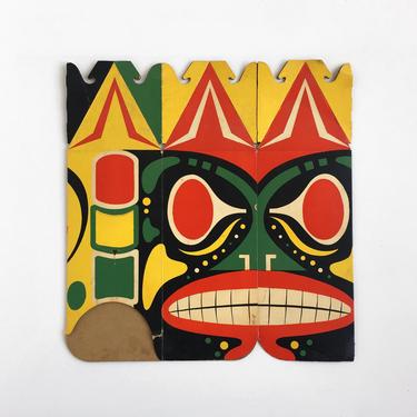 vintage cardboard mask, vintage cardboard kid's mask, totem mask, vintage totem cardboard mask, kids mask, totem art, totem wall art 
