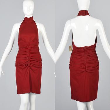 Medium Anne Klein Backless BodyCon Dress Tight Sexy Dress Silk Cashmere Vintage 1980s 80s Halter Top Dress Red Cocktail Party 
