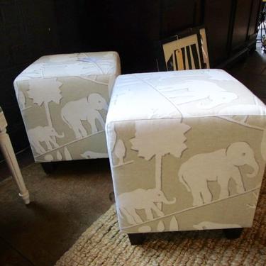 PAIR PRICED SEPARATELY OTTOMANS WITH ELEPHANT PRINT