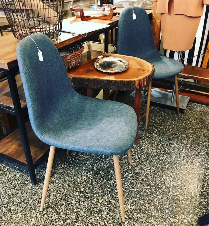 Pair of denim eames style chairs