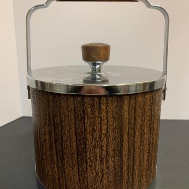 Vintage Stainless Steel Faux Wood Ice Bucket 