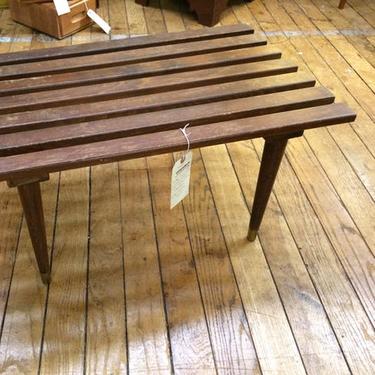 Vintage mid century walnut slat bench