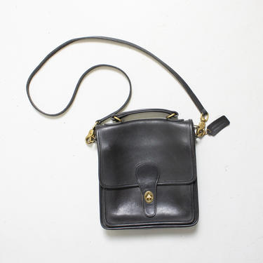 Vintage COACH Purse - 80s Black Leather Coach Willis Adjustable Cross Body Satchel Bag 