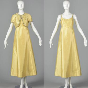Small 1970s Gino Charles Yellow Long Formal Gown Long Evening Gown Maxi Dress Cocktail Party Evening 70s Vintage 