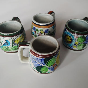 Vintage Signed Mexican Tonala Mugs - Set of 4 
