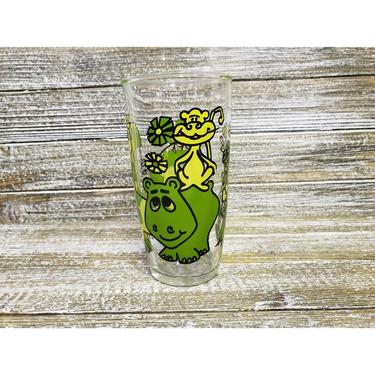 Vintage Hippopotamus Zoo Animal Sour Cream Glass Jar, 1 Pint, 1960s Hazel Atlas Glass, Monkey Lion Frog, Retro Vintage Kitchen Glasses 
