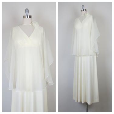 Vintage 1970s wedding dress, gown, formal, bride, size medium 