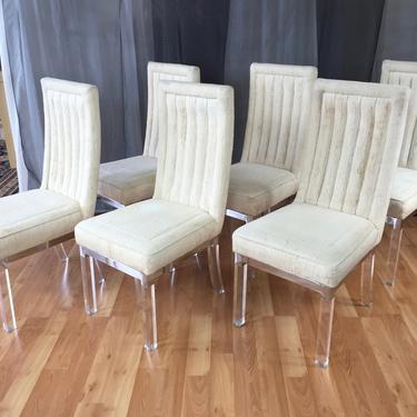 Four-Piece Set of Charles Hollis Jones Lucite Leg Dining Chairs
