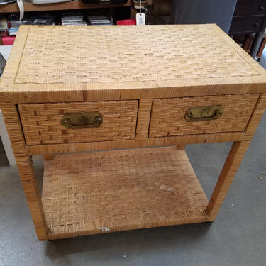 Wicker serving / side table with drawers 30.25 x 30 x 18