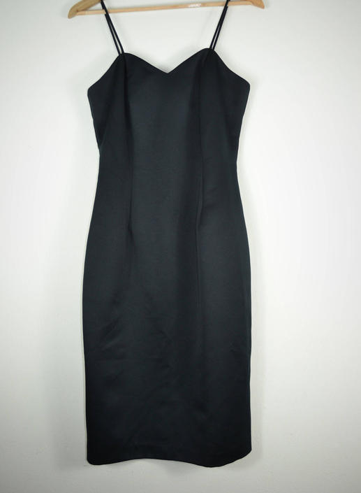 Vintage Dark Navy Form Fitted Dress- Sweetheart Neckline Cocktail Dress- Mid Length Dress 