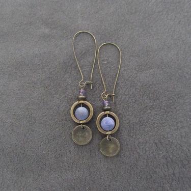 Purple agate earrings, bronze modern earrings, unique ethnic earrings, mid century, minimalist geometric earrings, boho chic earrings 