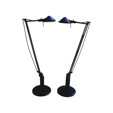 Vintage Vintage Luxo Concentrolite Black Base and Blue Shade Halogen Swing Arm Desk Lamps - a Pair 