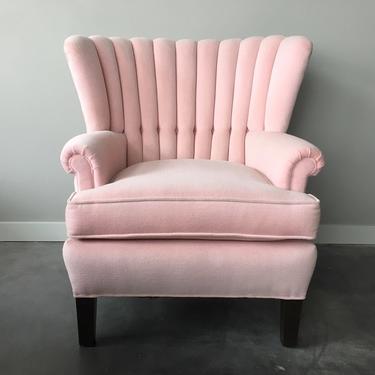 vintage plush pink channel back chair.