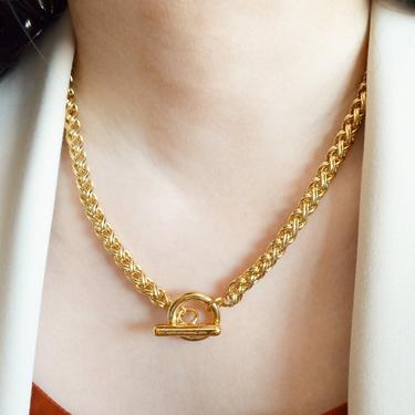 gold round chain link necklace, gold braid chain link necklace, gold chunky rolo chain link necklace, gold necklace, gold chain, gold link 