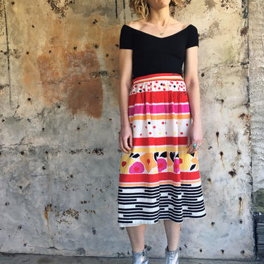 Matisse Inspired 1960s Bright Abstract Print Cotton Midi Skirt M 