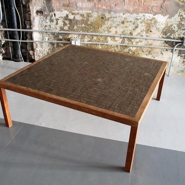 Large Tile Top / Walnut Square Coffee Table by Jane and Gordon MArtz