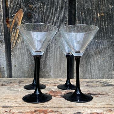Black Stem Martini Glasses -- Martini Glasses -- Black Martini Glasses -- Set of 4 Martini Glasses -- Vintage Cocktail Glasses -- Cocktails 