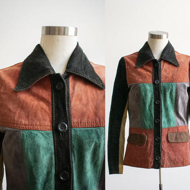 1970s Suede Jacket / Suede Patchwork Jacket / 1970s Boho Suede Leather Jacket / Vintage 1970s Suede Jacket Small / 70s Leather Jacket 
