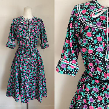 Vintage 1980s Floral &amp; Polka Dot House Dress / M/L 