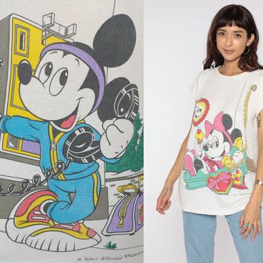 Mickey & Minnie Mouse Shirt 80s Disney TShirt Kawaii Grey Graphic Tee Cartoon T Shirt Vintage 1980s American Characters Medium 
