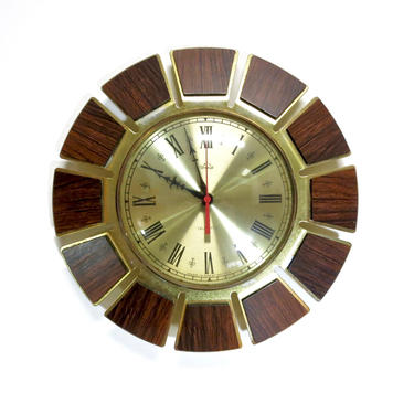 Mid Century Clock Teak And Brass Timecal by Quartz 