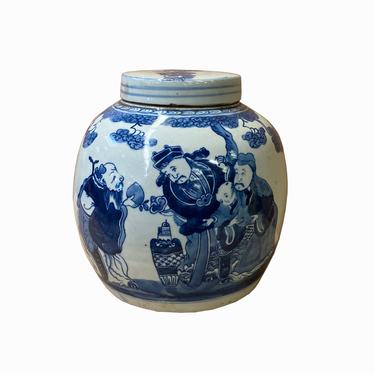 Chinese Blue & White Fok Lok Shou 3 Stars Porcelain Ginger Jar ws1237E 
