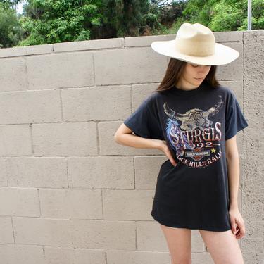 Harley Davidson Sturgis 3-D Emblem Tee // vintage black thin dress shirt cotton t-shirt t shirt boho biker hippie hippy 90s // O/S 