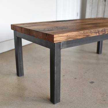 Industrial Steel Frame Textured Coffee Table | 2&quot; Reclaimed Chunky Table Top 