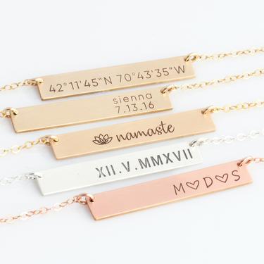 Bar Necklace Personalized Name Plate , Gold Bar Necklace, Gold Name Necklace, Name Bar Necklace, Gift for Her, Gold, Silver,LEILAjewelryshop 
