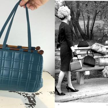 Step Brightly - Vintage 1950s 1960s Cerulean Teal Turquoise Blue Vinyl Handbag Purse 