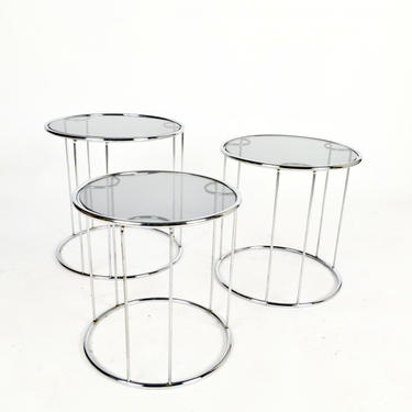 Chrome & Smoked Glass Nesting Tables Set