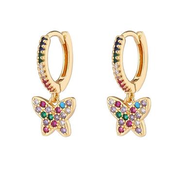 E084 gold butterfly earring, butterfly hoops, butterfly huggie, cz dangle butterfly charm hoop, gift for her, dainty hoop earring, tiny hoop 