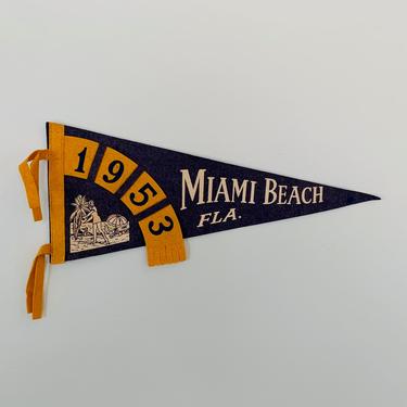 Vintage Miami Beach 1953 Florida Medium Sized Souvenir Pennant 
