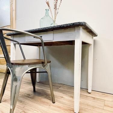 Antique White Enamel Kitchen Table | Metal Kitchen Table | French Farmhouse | Speckled Enamel | 2 Seater | Enamel Desk | Porcelain Table 
