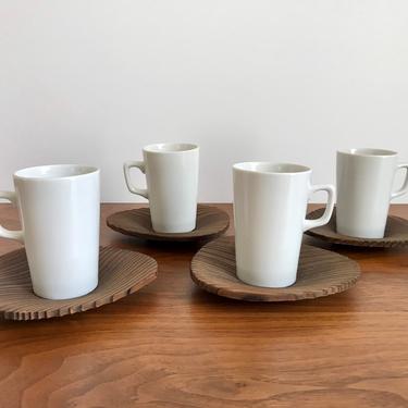 Freeman Lederman Kenji Fujita / Tackett Associates Coffee Cups with Wood Saucers - Set of 4 