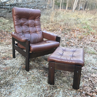 Ekornes Leather Lounge Chair Ottoman Recliner Armchair Mid-Century Vintage Modern Mad Men Danish 1970s 60s 