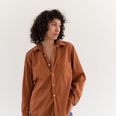 Vintage Overdye Carrot Orange Shirt | Long Sleeve Simple Blouse | Cotton Work Shirt | S M L | 