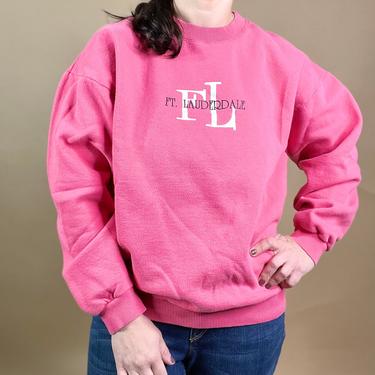 Vintage 90's Coral Pink Fort Lauderdale Sweatshirt, Size L 