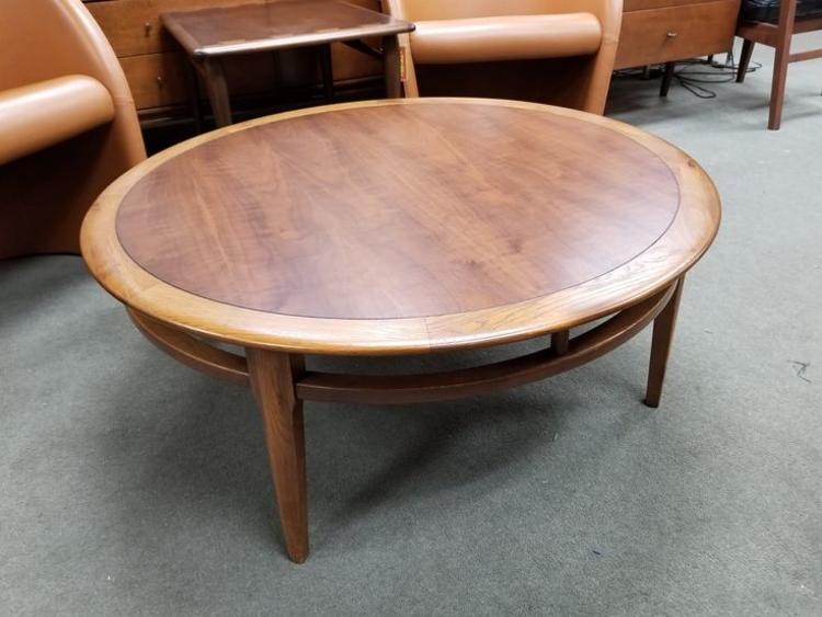 Mid-Century Modern round walnut coffee table by Lane