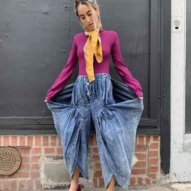 1980’s Stonewash Gaucho Pants with Flaps and Metal Studs