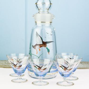 Vintage Hand-Painted Duck Decanter Cocktail Set