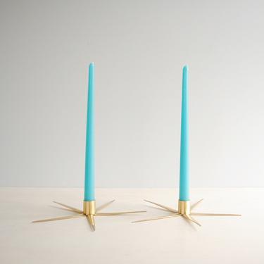 Vintage Brass Star Candle Holder Pair by Ibe Konst Sweden, Holiday Candlesticks 