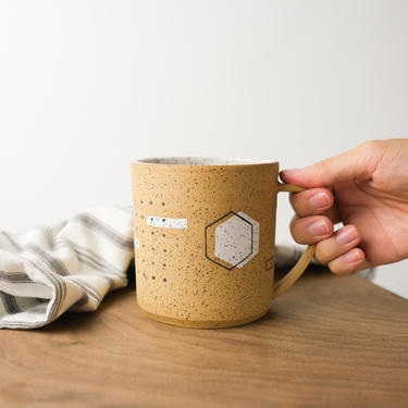 Hexagon ceramic mug handmade speckled pottery 
