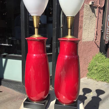 Creative Endeavor | Pair of 1950s Oversized Red Ceramic Lamps
