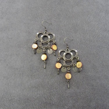 Chandelier earrings, bohemian boho shell earrings, ethnic statement earrings, bold earrings, unique gypsy earrings, mother of pearl 
