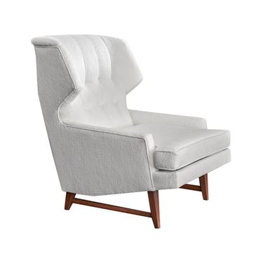 Vintage Mid Century Sculptural Wingback Lounge Chair in White Boucle 
