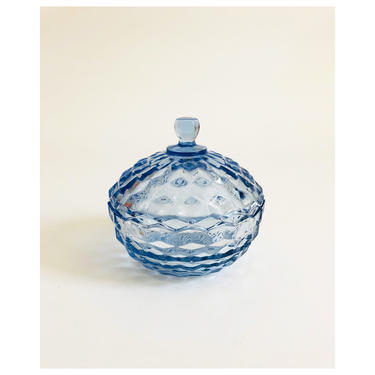 Vintage Periwinkle Cubist Glass Lidded Bowl 